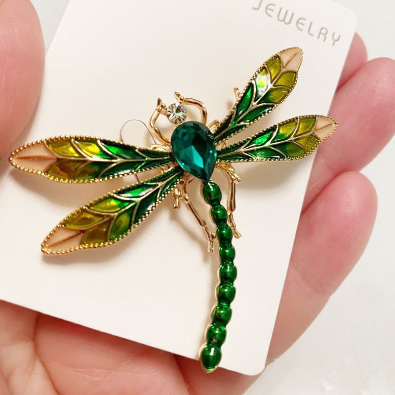  Luxury! Dragonfly Brooch, Lab Created Ruby/Emerald