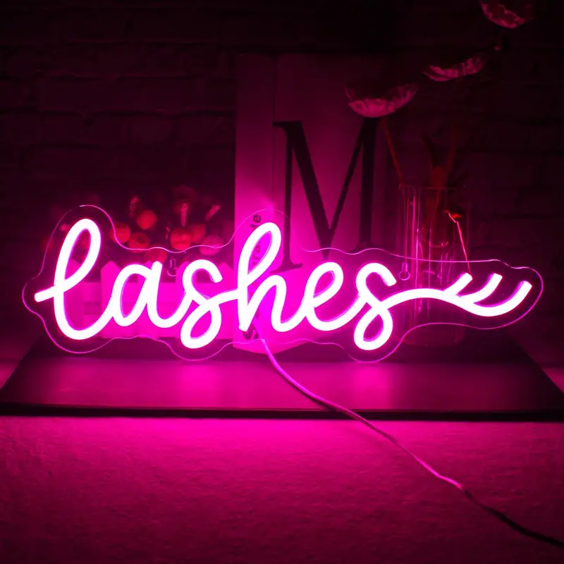 1pc Eyelashes Neon Sign LED Pink Neon Light, For Wall Decor USB Neon Light,  For Nail Studio Beauty Room Bedroom Decor Girls Gifts, USB Powered