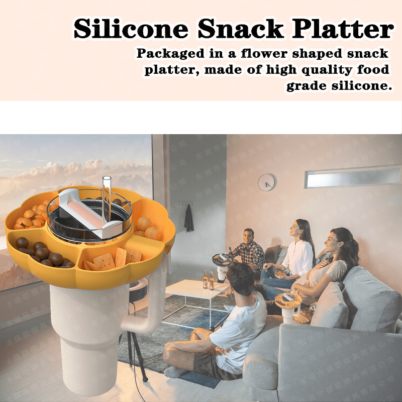 Reusable Silicone Snack Bowl For Stanley Cup 40 Oz, Tumbler Snack Tray  Plate, 4 Compartments Snack Platter For Stanley Tumbler Accessories