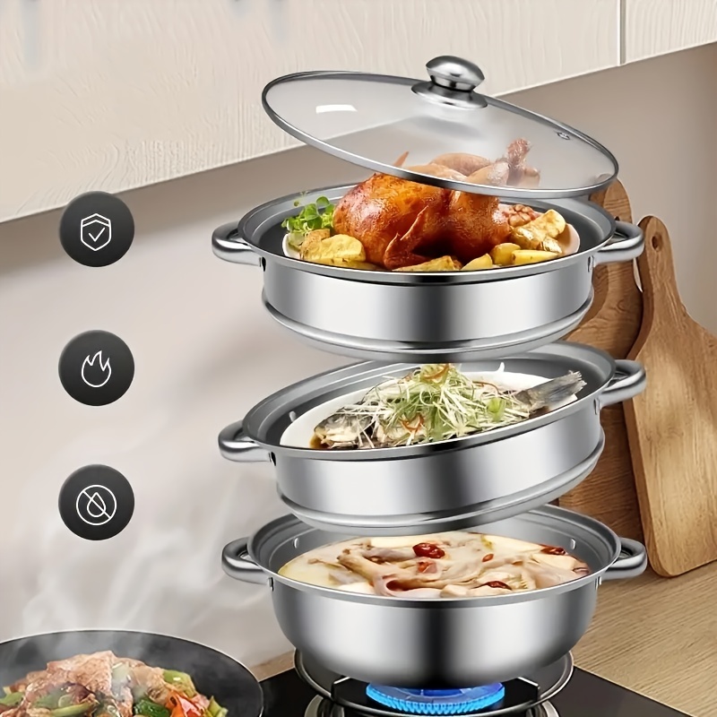 Stainless Steel Steamer, Thickened Multi-layer Steamer Basket, Large Steamer  Drawer, Suitable For Induction Cookers And Gas Stoves - Temu