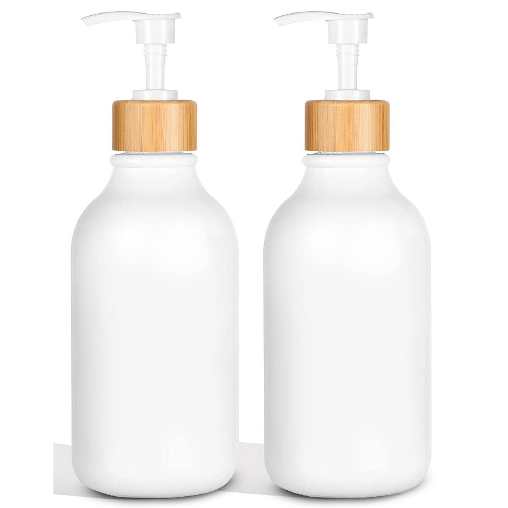 

2pcs Empty Plastic Soap Dispenser Bottle, 500ml Refillable Dispenser Bottle With Bamboo Pump For Lotion, Shower Gel, Shampoo And Conditioner Bottles For Bathroom Hotel, No Sticky Notes Included