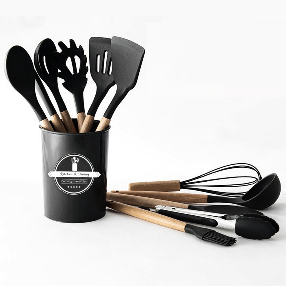 Silicone Utensil Set With Plastic Kitchen Tools Holder - Temu