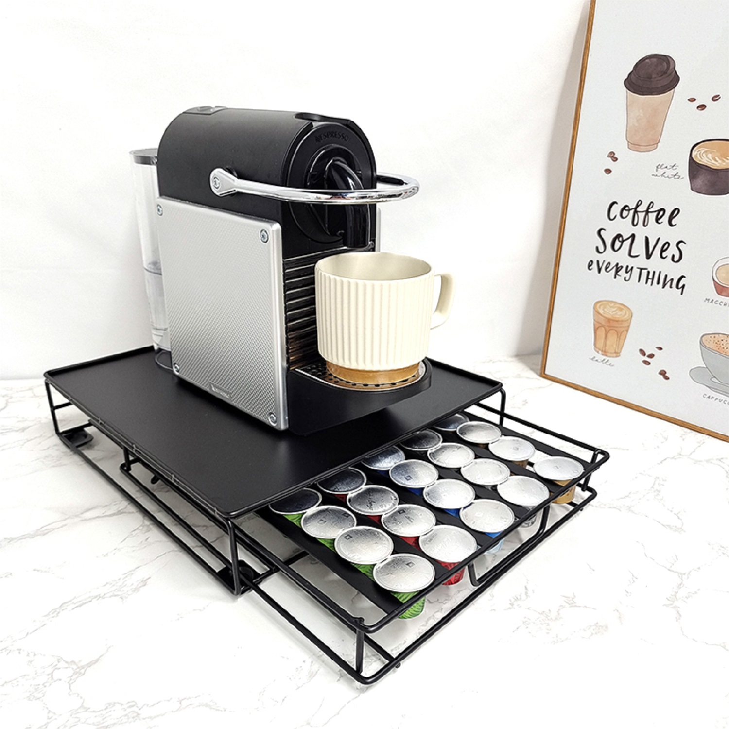 Support de machine à café et Range capsules 1 tiroir pour Dolce Gusto &  Nespresso