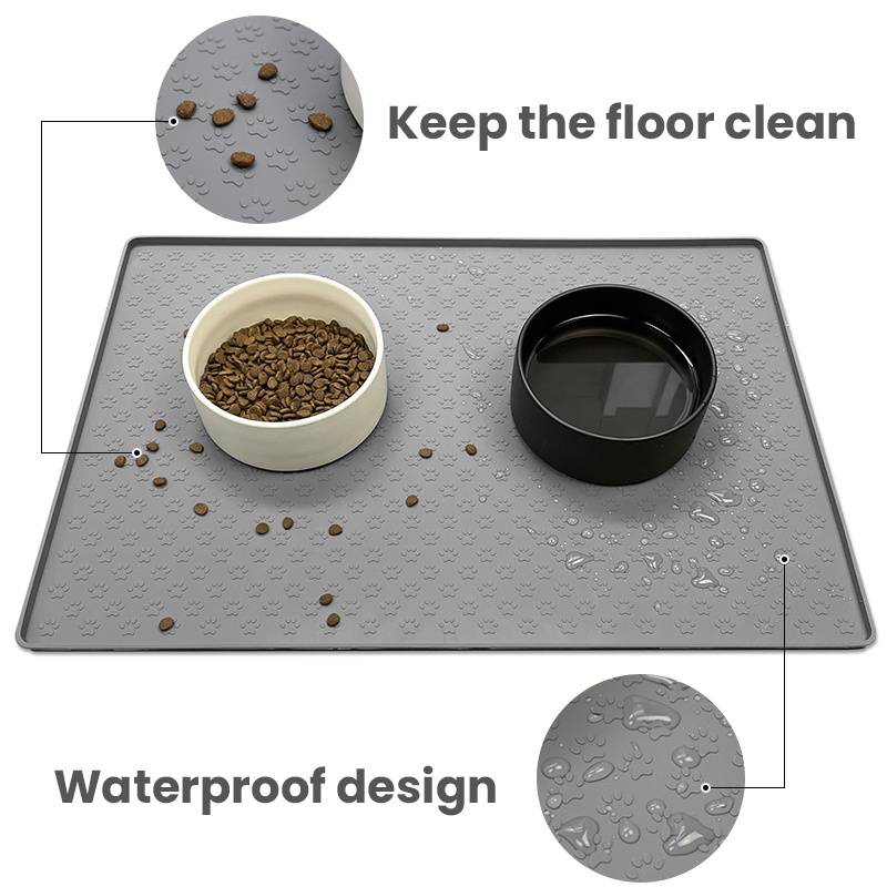 Pet Placemat Silicone For Dog Food bowl Mat Cat Feeding Mat Waterproof Paw  Print