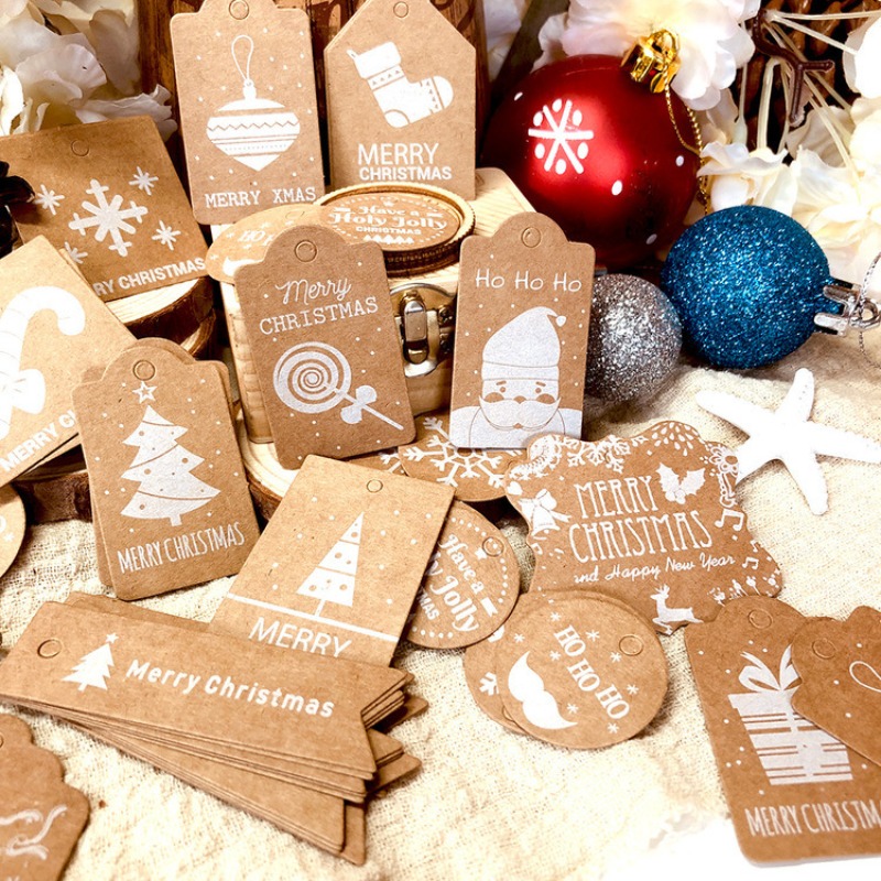 Étiquettes De Cadeaux De Noël,100pcs Carte Kraft Étiquette Mignon