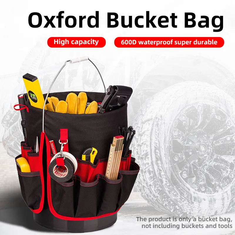 Bucket Tool Bag 600D Oxford Cloth Large-capacity Storage Bag Waterproof  Dirt-resistant Durable Multi-functional Repair Cleaning Gardening Tool Bag