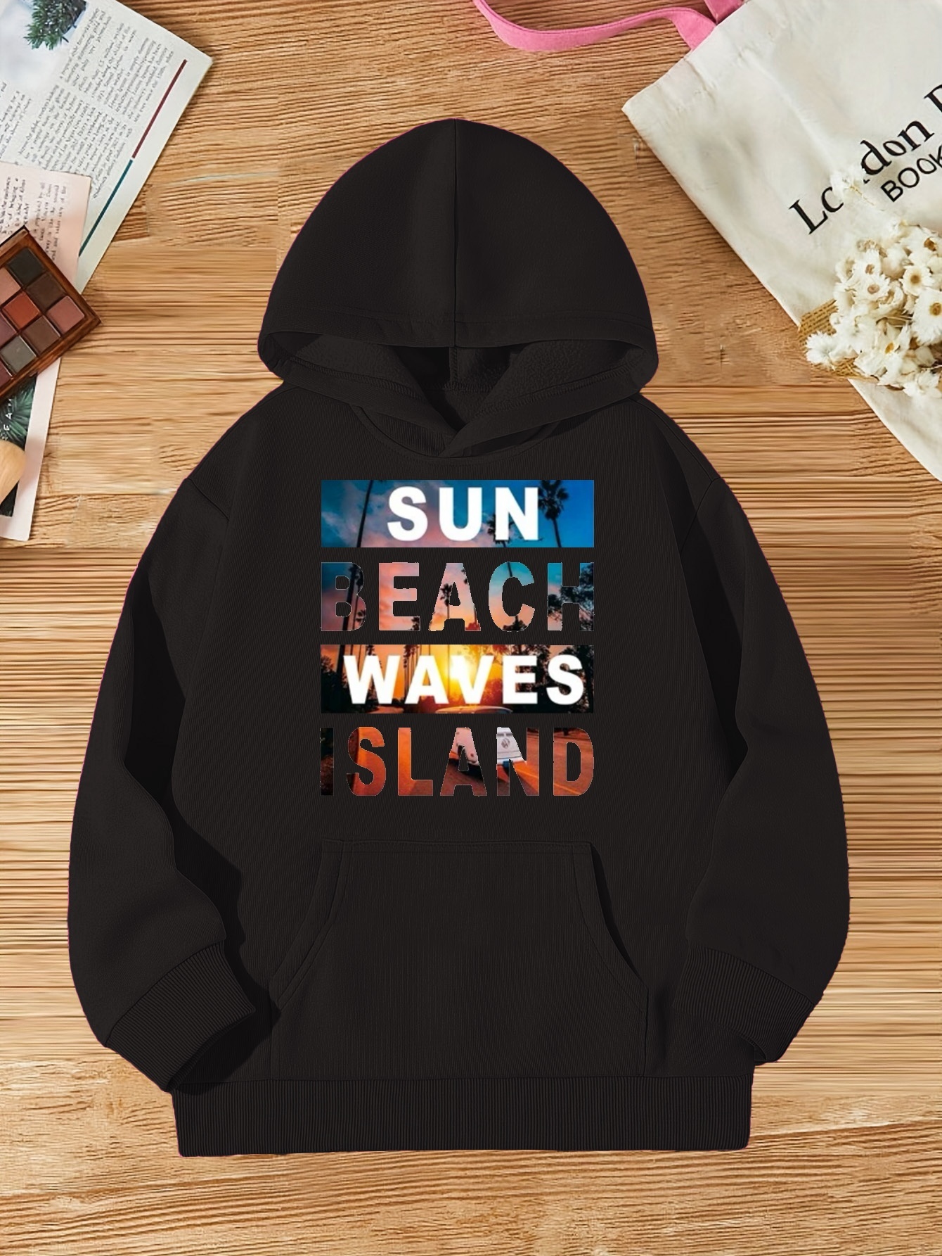 sun Beach Waves Island' Print Girls Hoodie Casual Pullover - Temu