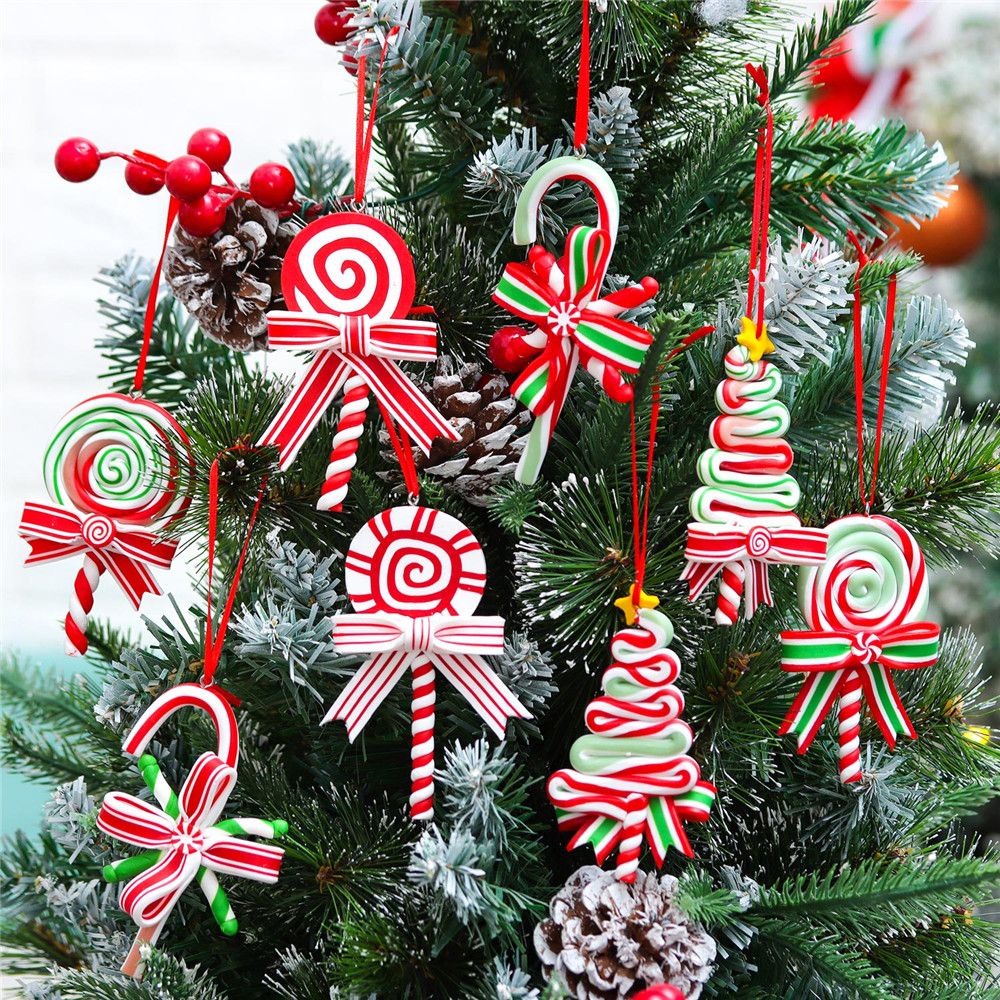 10pcs/30pcs/50pcs, Fake Candy For Christmas Tree Decorations, Red White  Sweets DIY Decor Peppermint Ornaments Candy Cane Charms New Year Gifts