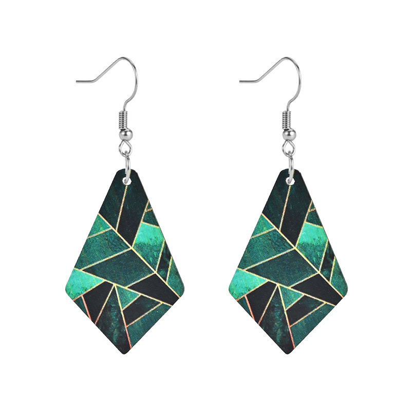 1 Pair Wooden Earrings Easy Green Black Rhombus Drop Earrings For Women Female Creative Gift