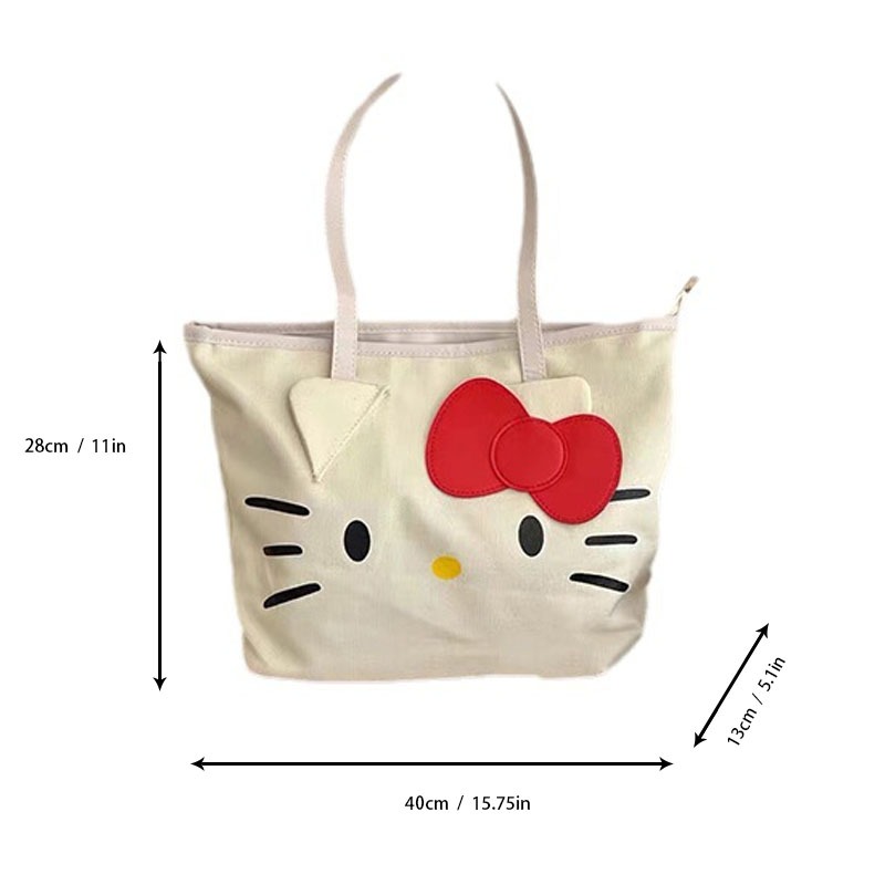 Miniso Sanrio Cute Hello Kitty Print Tote Bag, Large Capacity Canvas  Shoulder Bag, Perfect Underarm Bag For Daily Use