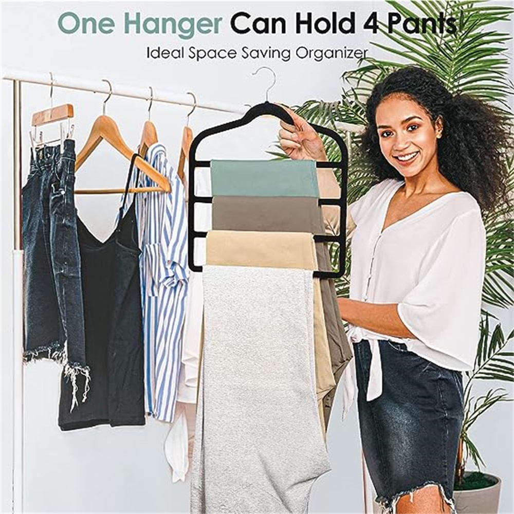 Pants Hangers Space Saving Velvet Pants Hangers Non Slip Jeans Hangers  Multi Layer Closet Pants Organizer for Trousers Scarf Tie Pack of 4