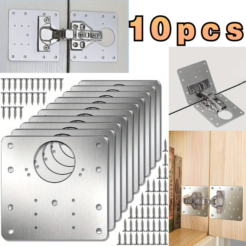 New 10Pcs Cabinet Hinge Repair Plate Kit Kitchen Cupboard Door
