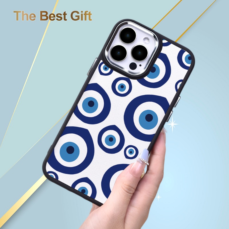 

Luxury Pu Artificial Leather With Circle Eyes Uv Printing Phone Case 360 Degree Full Protection Phone Cover For 11/12/13/14/pro/max/15/xr/x/xs/7/8/plus Se Mini