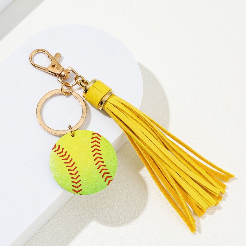 Baseball Sports Keychain Wooden Tag Key Chain Ring Purse Bag