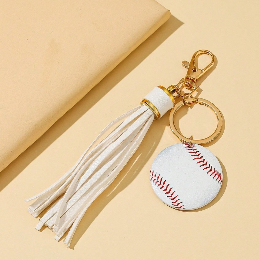 Baseball Sports Keychain Wooden Tag Key Chain Ring Purse Bag