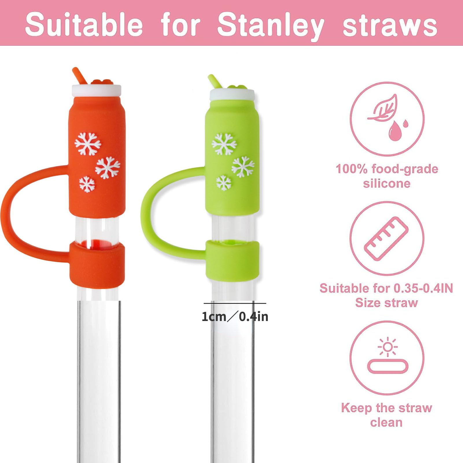 Straw Tips Cover, Reusable Straw Toppers, Kawaii Silicone Straw