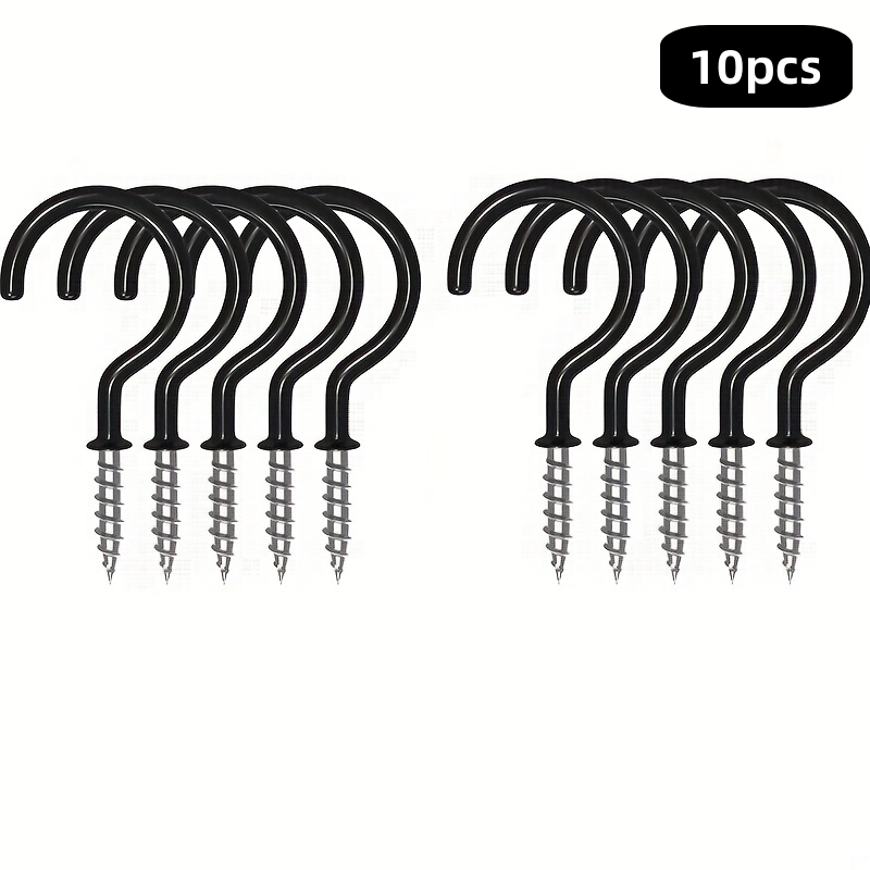 25 PCS Black Small Cup Screw Hooks Ceiling Hooks for Hanging Lights Vinyl  Coated Steel Metal Cup Hooks Holder Christmas Light Hangers Suitble for