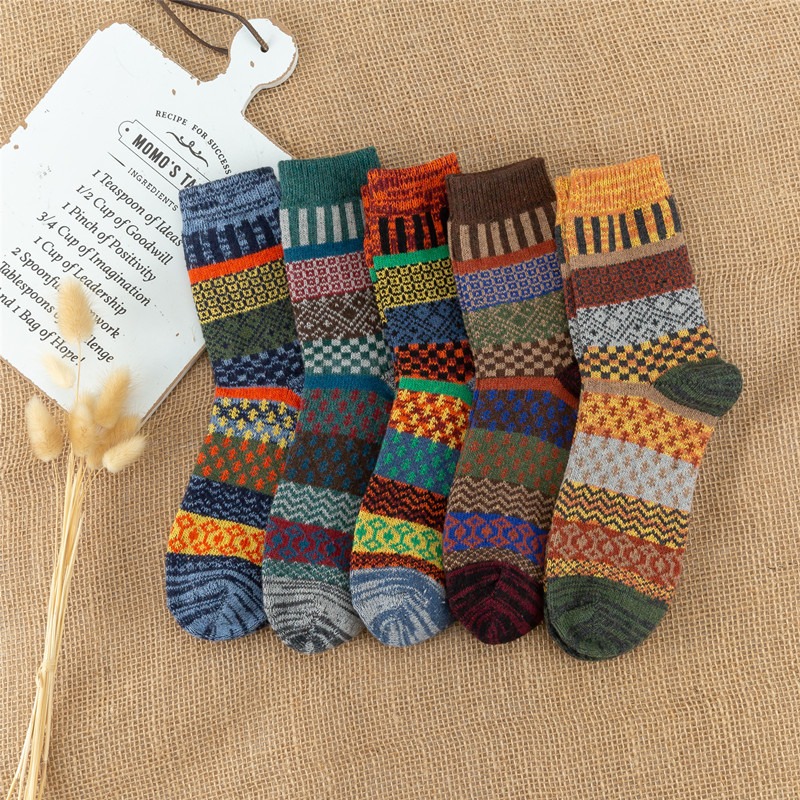  Yzkke - Paquete de 5 pares de calcetines de lana para mujer,  estilo vintage, cálidos, gruesos, multicolor, talla libre., talla única ,  Multicolor : Ropa, Zapatos y Joyería