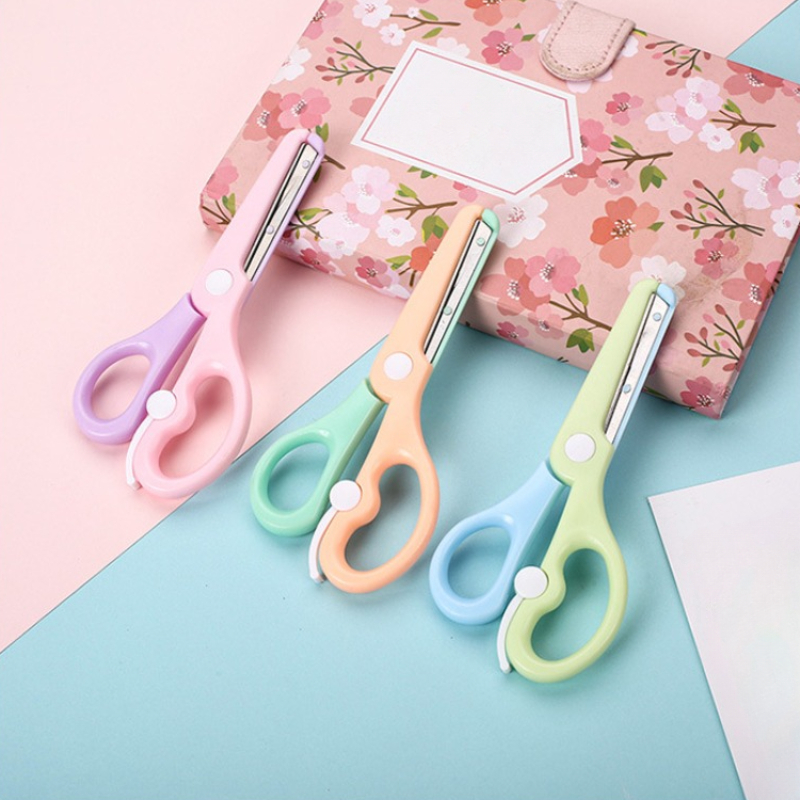 Macaron-Colored Safety Scissors With Spring Design For Diy