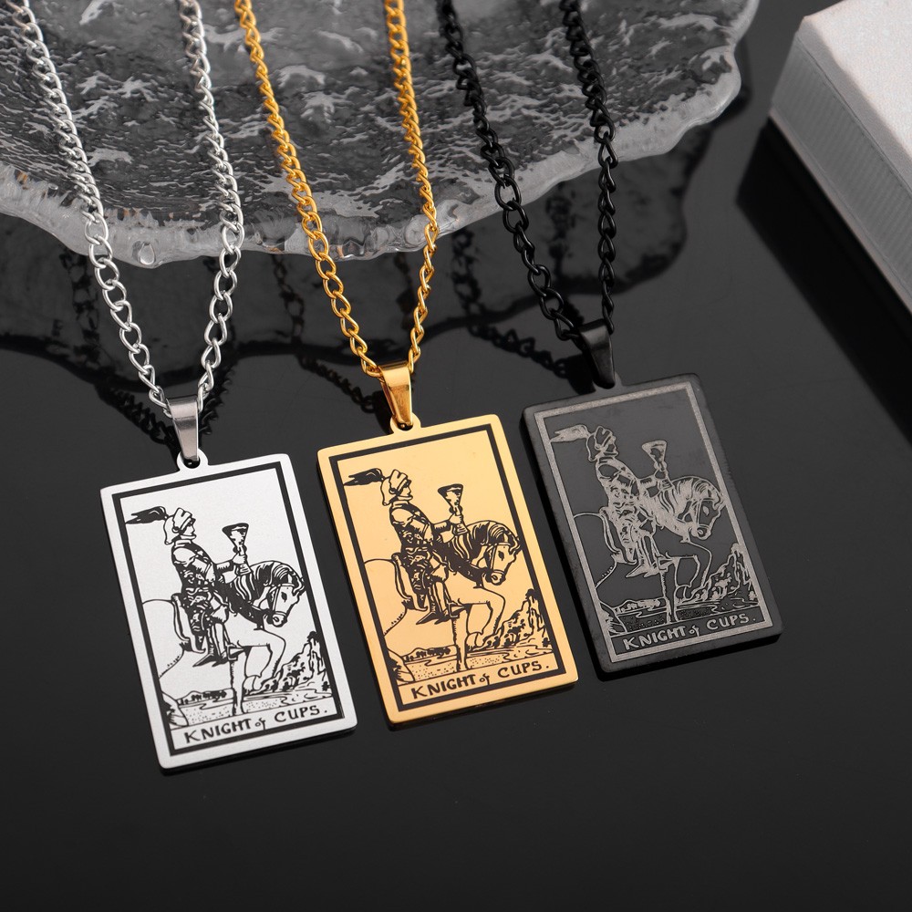 Tarot Card Amulet Necklace Silver / Knight of Cups