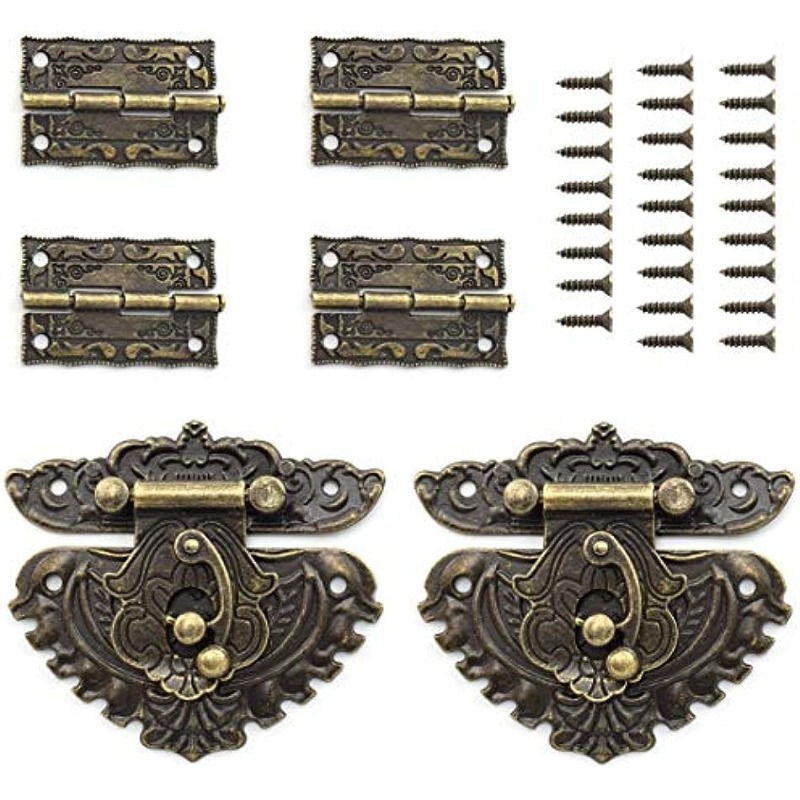 Jewelry Box Antique Lock Latch Hasp Hinges Handle Box Corner Protectors Kit  for DIY Jewelry Box Bronze, Wood Case Jewelry Chest Storage Box Feet Leg  Corner Protector, Box not Included 