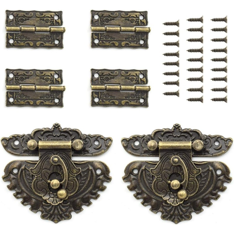 40Pcs Antique Bronze Box Hinges and 20 Sets Antique Right Latch Hook Hasp  Wood Jewelry Box Hasp Catch with Matching Screws Kit for Decorative DIY  Jewelry Cabinet Small Wooden Box 