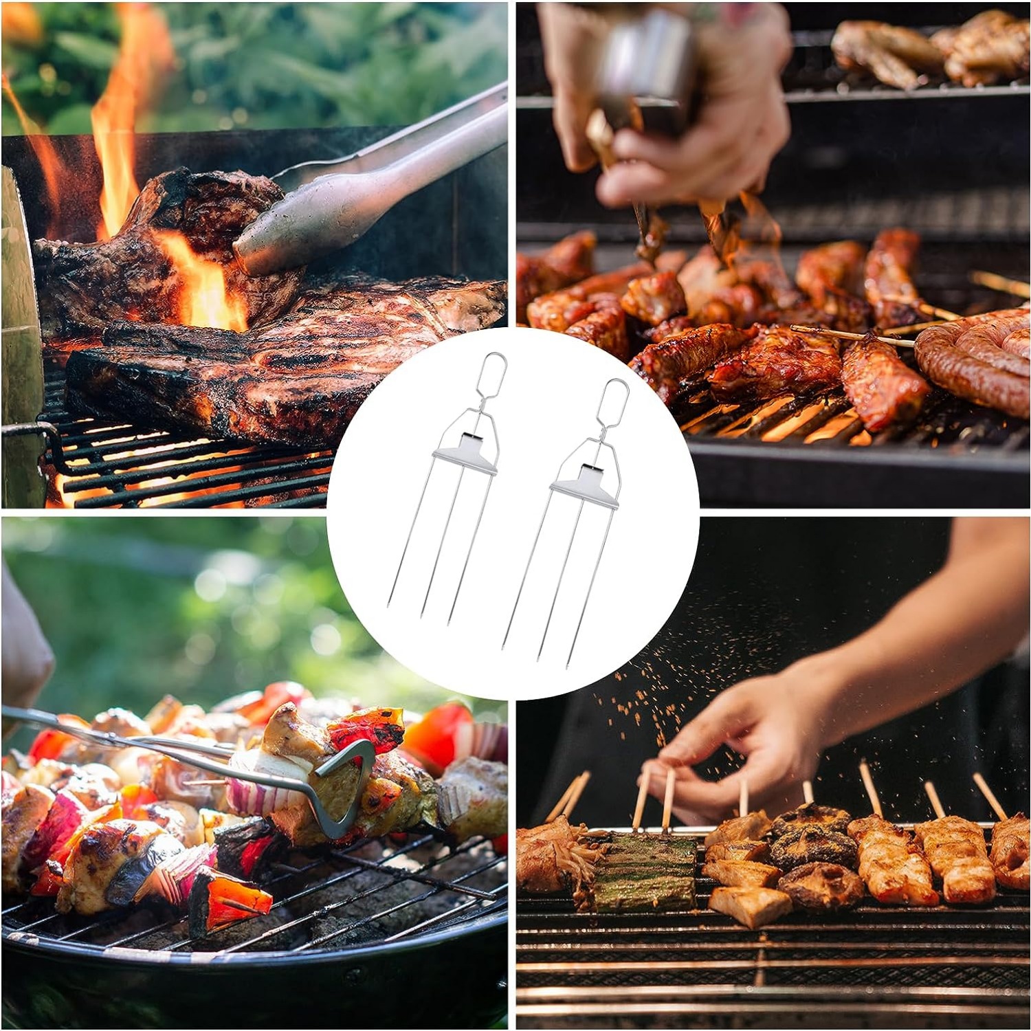 6pcs, Barbecue Skewers, Stainless Steel Skewers For BBQ, Barbecue Grilled  Skewers, Multifunctional Metal BBQ Skewers, Grilling Stainless Steel Skewer