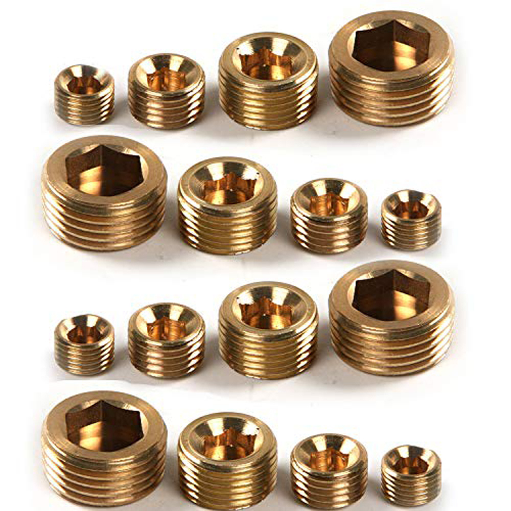 SAE Standard 1/8 1/4 3/8 Thread Size NPT Male Brass Pipe Fitting Brass Hex  Socket Plug - China Hex Slotted Plug, Slotted Plug