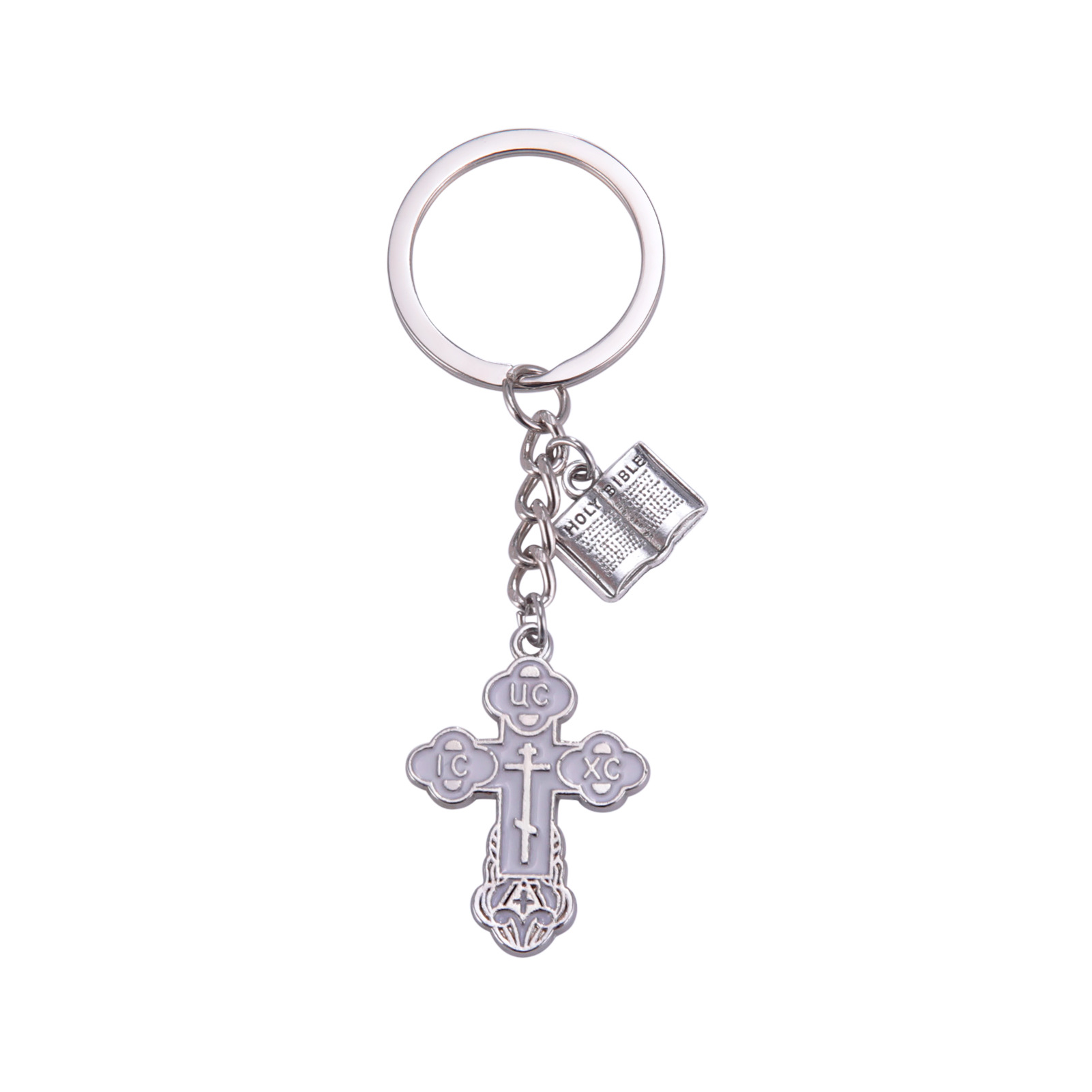 Easterngiftshop Orthodox Metal Blue Budded Cross Keychain