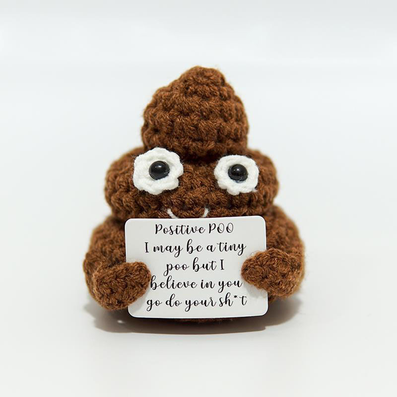 Interesting Knitted Poo Doll Inspired Toy with Positivity Affirmation Card,  Gifts Cute Positive Poo Knitted Doll for Party Christmas Ornament (Brown)