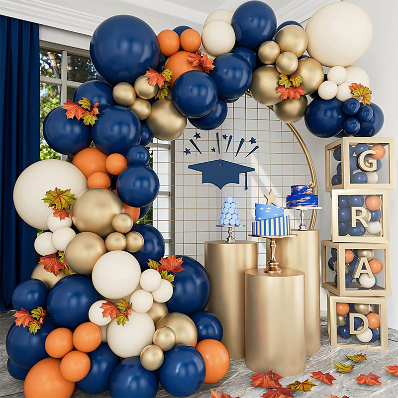 Kit D'Arche Ballons Bleu Et Orange, 125Pcs Bleu Marine Orange Kit