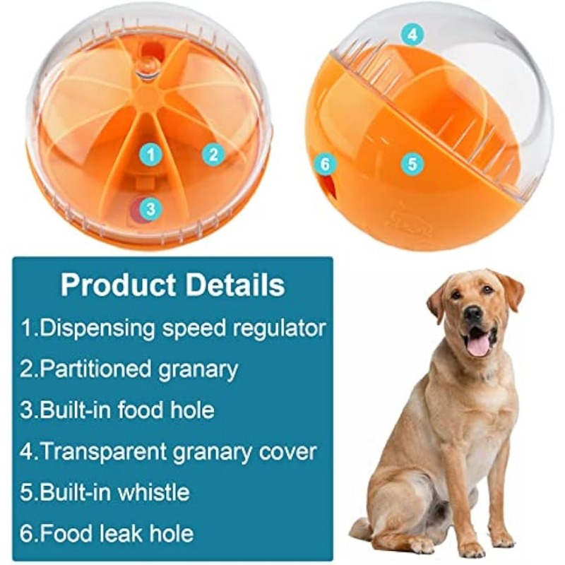 Orange Dog Treat Ball Toy, Interactive Dog Iq Puzzle Toy 3 Holes