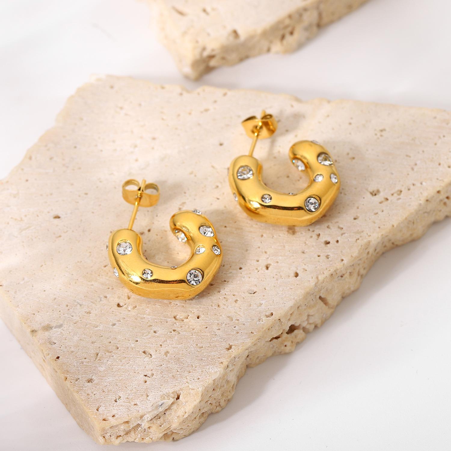 TEMU 1 Pair Vintage Style Hammer Pattern Earrings, Stainless Steel Women' Jewelry, With Synthetic Zirconia, 316l Post For Carnival Gift