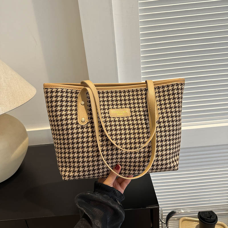 Houndstooth Pattern Tote Bag, Large Capacity Shoulder Bag, Versatile Handbag  For Commuter, Shopping - Temu