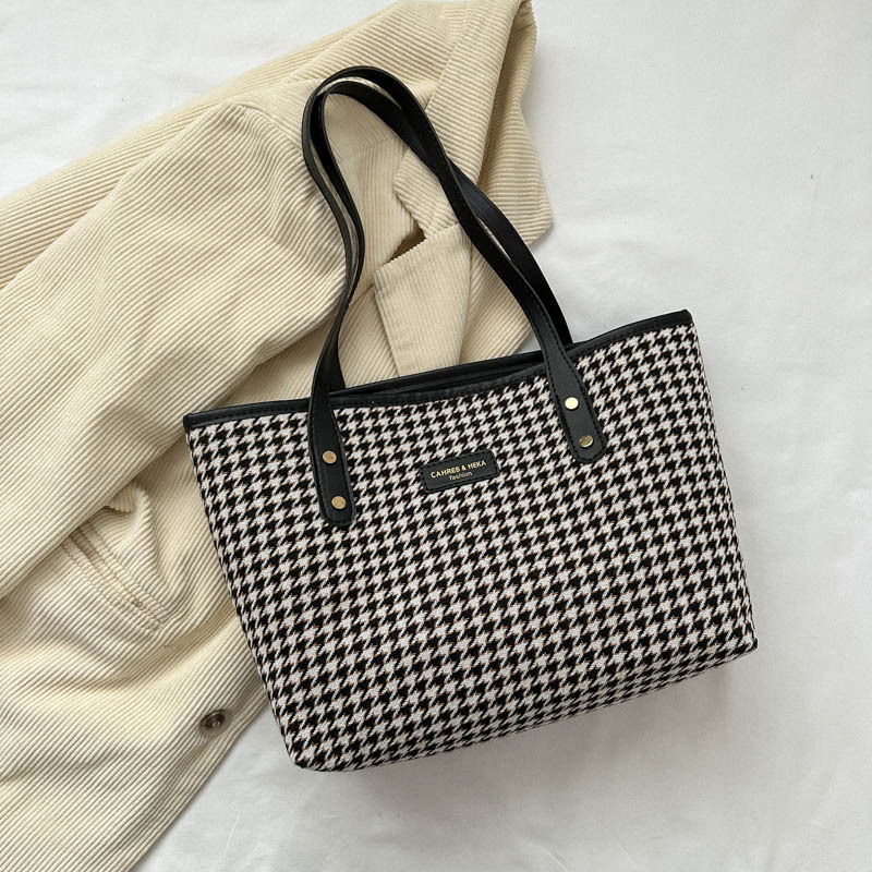 Houndstooth Pattern Tote Bag, Large Capacity Shoulder Bag, Versatile Handbag  For Commuter, Shopping - Temu