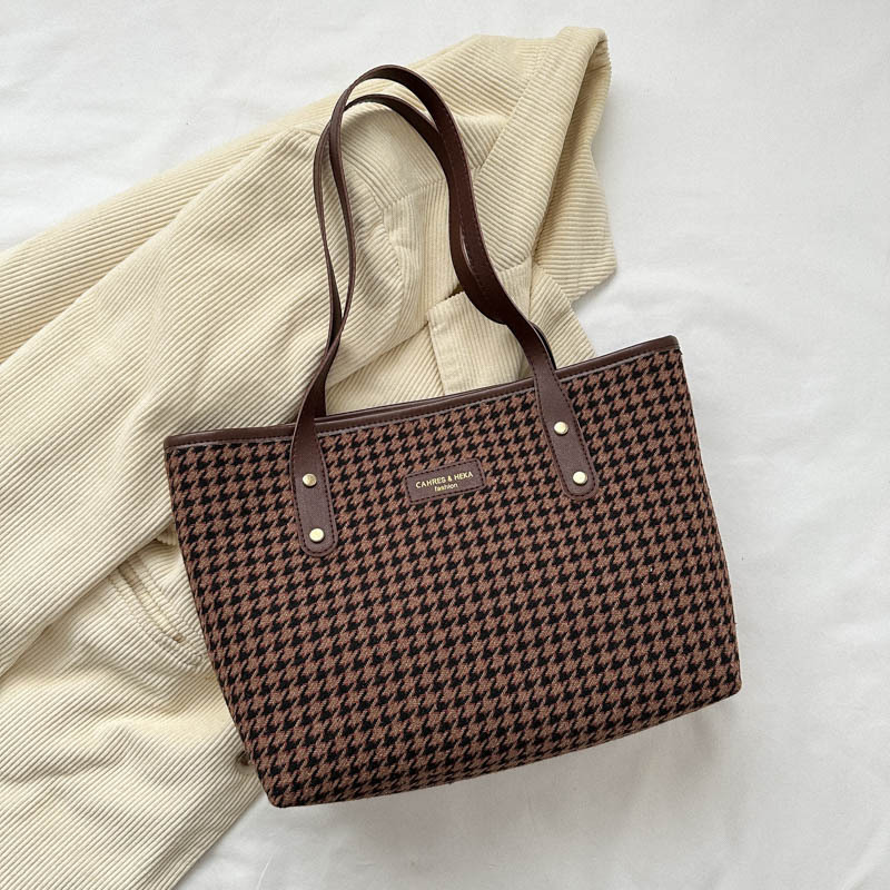 Houndstooth Pattern Tote Bag, Large Capacity Shoulder Bag, Versatile Handbag  For Commuter, Shopping - Temu