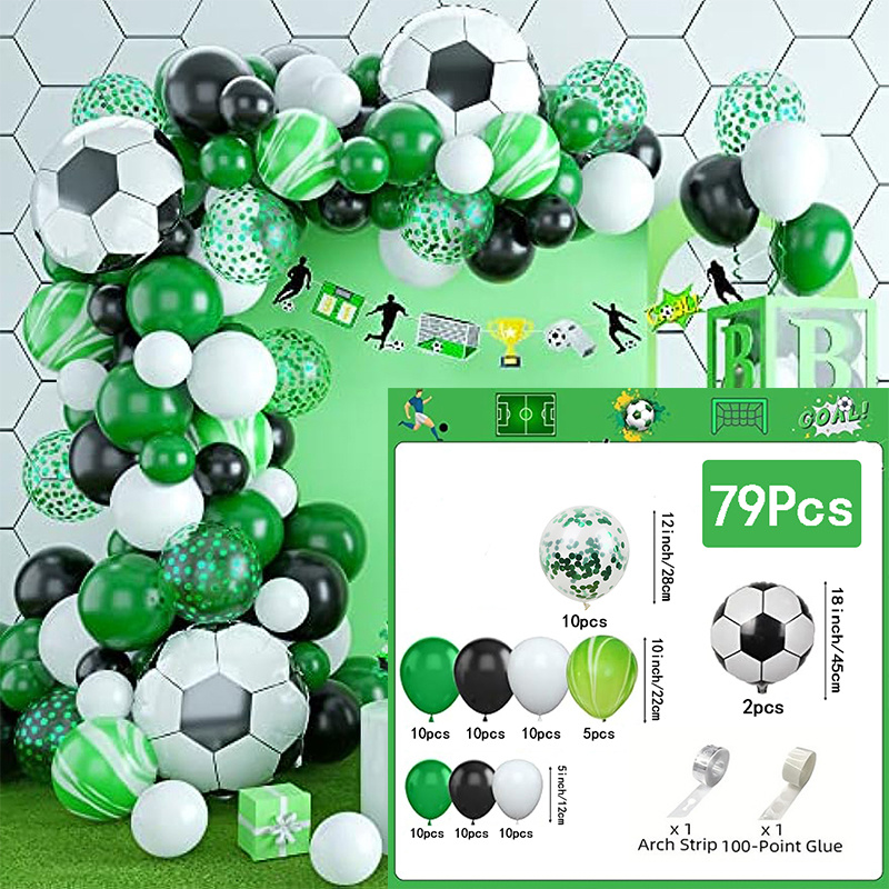 79 Pezzi/set, Kit Ghirlanda Di Palloncini Da Calcio Kit Arco Ghirlanda Nero  Bianco Verde Kit Ghirlanda Di Palloncini Da Calcio Per Feste A Tema