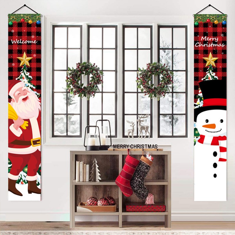 2pcs/set Christmas Banner Couplets, Christmas Porch Decoration, Winter Holiday Decoration Flags, Christmas Curtain Decoration