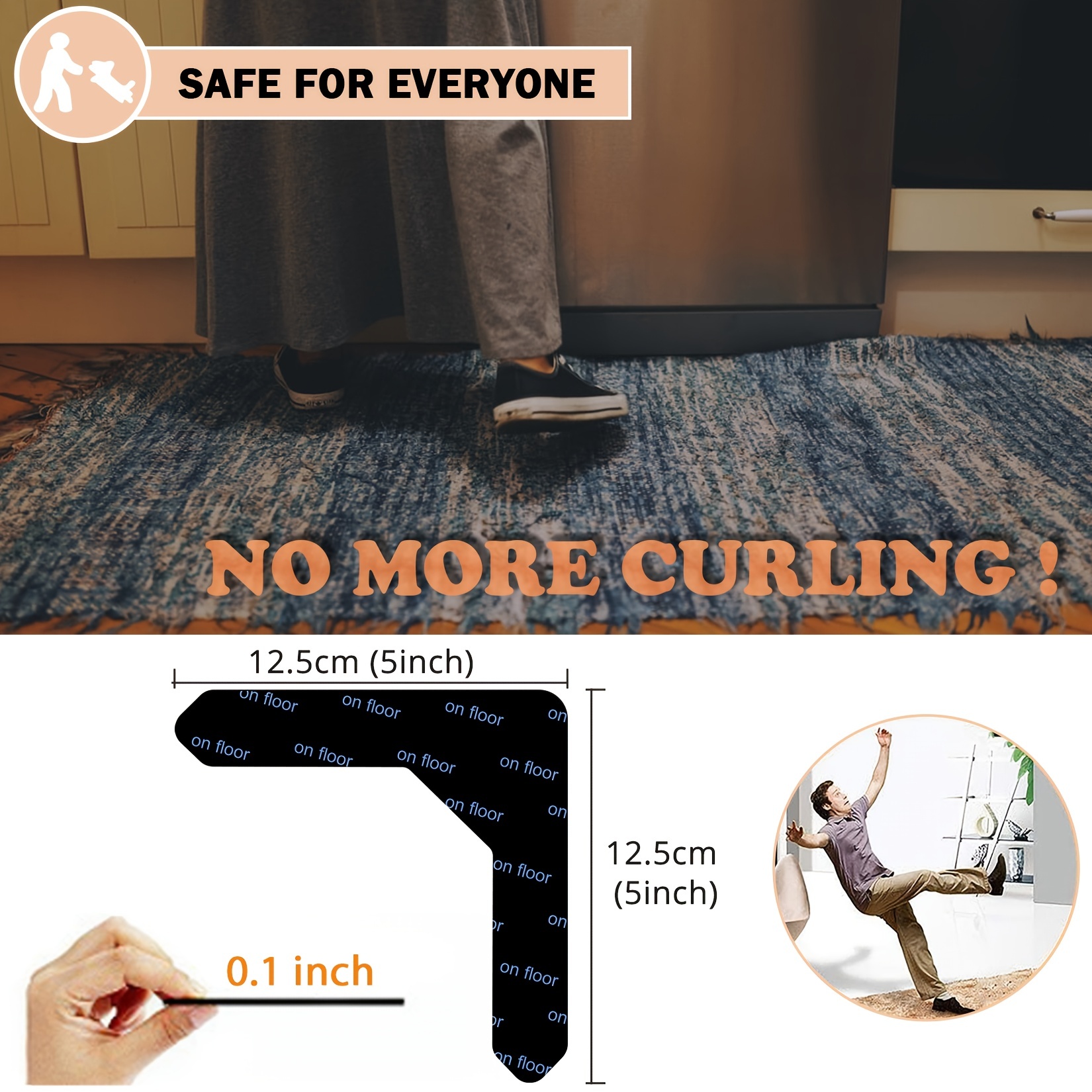 4/8 Pcs Rug Grippers Stopper Anti Slip Corner Non-Slip Mat Non-Curling  Reusable Washable Carpets Pads 
