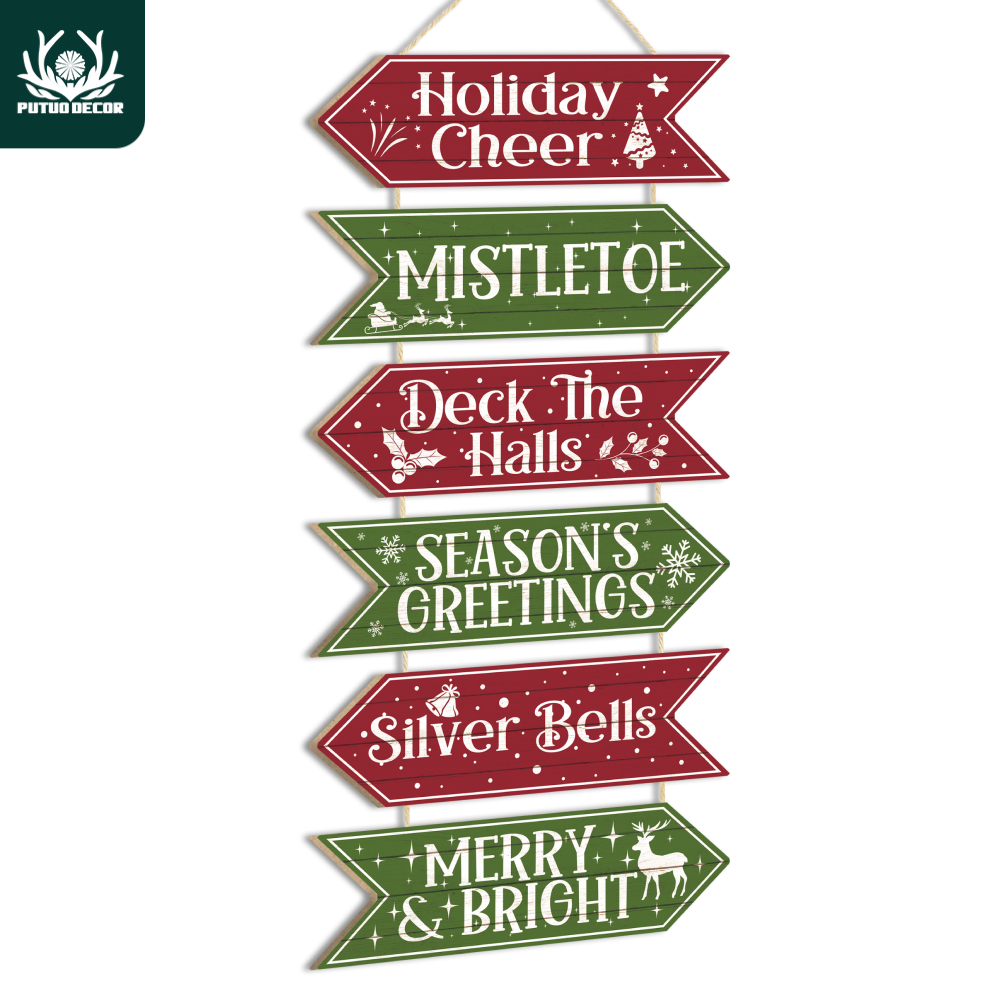 

1pc Putuo Decor Hanging Arrow Wooden Signs, Holiday Cheer Mistletoe Deck The Halls Hanging Signs, Wall Decor For Home Xmas Party Farmhouse Living Room Front Door, 12.1 X 3.9 Inches Christmas Gifts