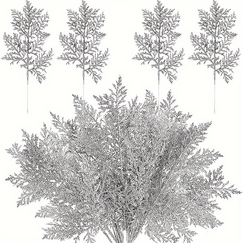 10pcs Christmas Tree Picks Sprays Glitter Artificial Pine Needles