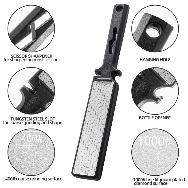 5-In-1 Diamond Sharpening Plate Knife And Scissors Sharpener Ceramic Knife  Sharpener Rod Double-Sided 400/1000 Grit Honeycomb Surface Outdoor Kitchen