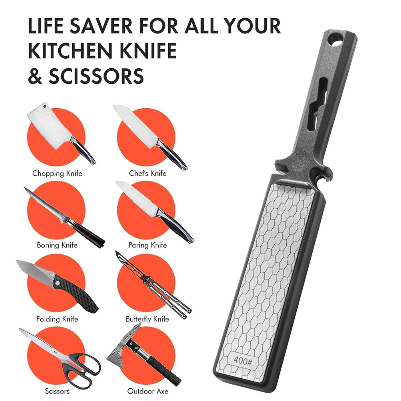 5-In-1 Diamond Sharpening Plate Knife And Scissors Sharpener Ceramic Knife  Sharpener Rod Double-Sided 400/1000 Grit Honeycomb Surface Outdoor Kitchen