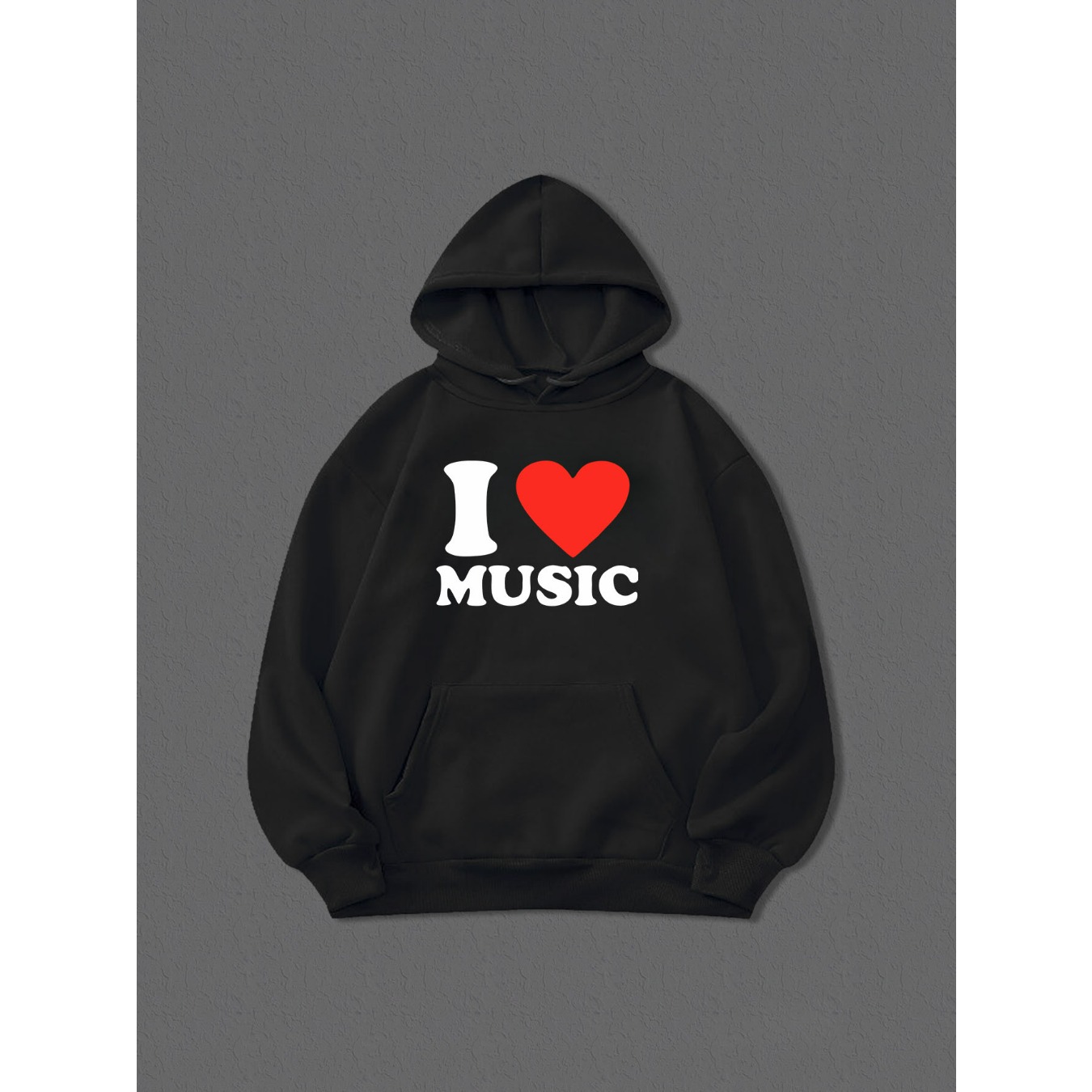 

I Love Music Print Hoodie, Cool Hoodies For Men, Men's Casual Graphic Design Pullover Hooded Sweatshirt With Kangaroo Pocket Streetwear For Winter Fall, As Gifts