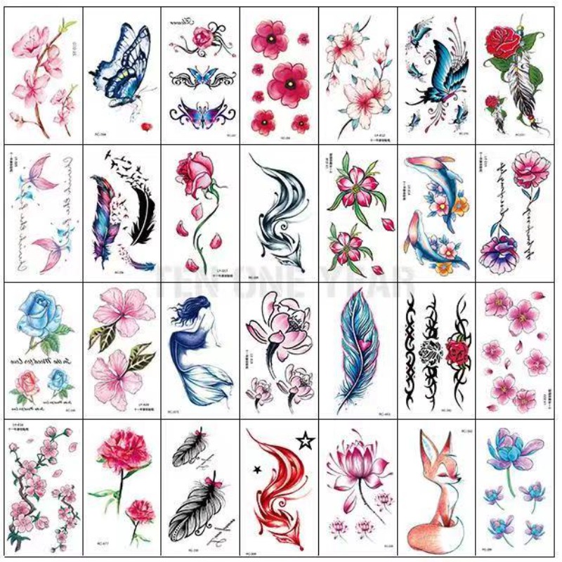 Image of 30 Waterproof Tattoo Stickers For Women, Long-lasting Realistic Sexy Floral Designs For Covering On Collarbones And Ankles