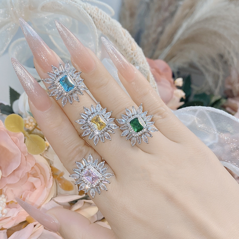 Anillo Elegante Dise o Girasol Exagerado Pavimentado Temu Chile