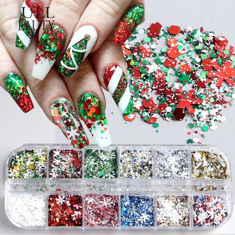 Holographic Winter Snowflake Glitter Flakes Nail Art Decorations Iridescent  White Sequins Manicure Christmas Nails Accessories