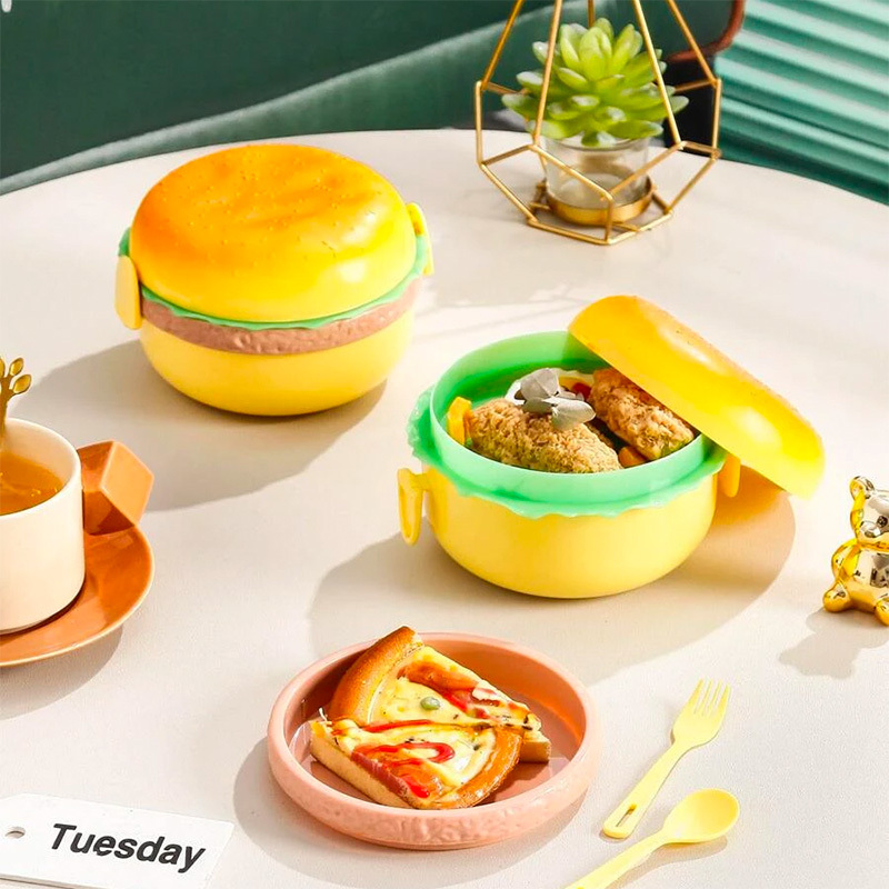 Cute Hamburger Shaped Plastic Lunch Box Portable Food - Temu