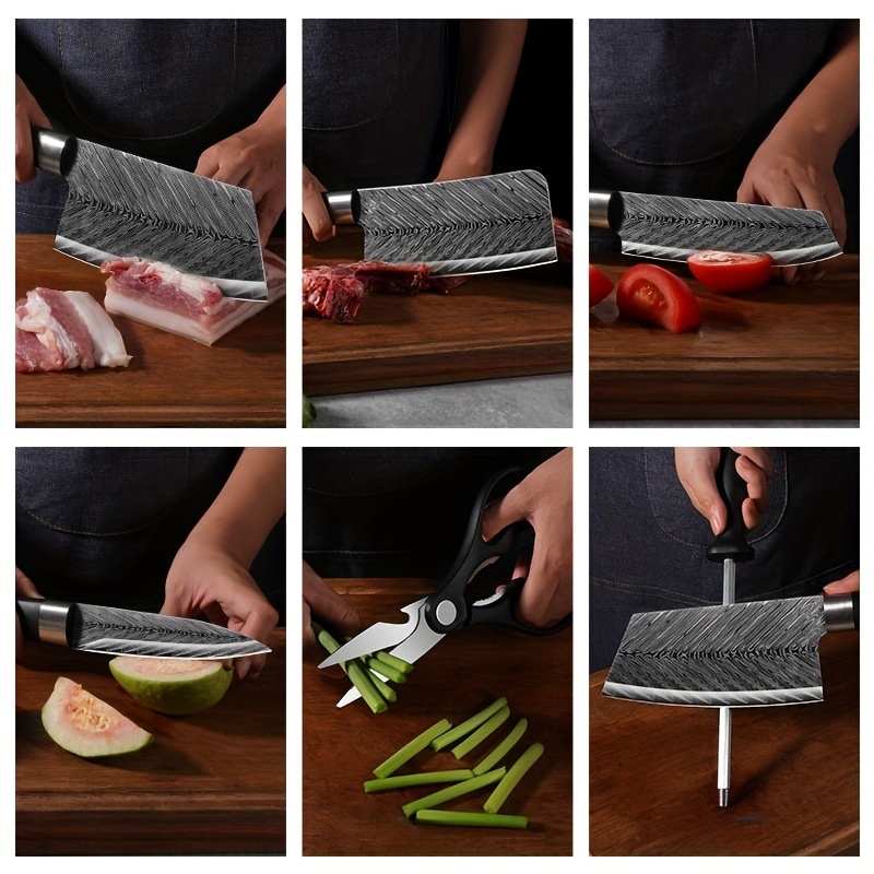 Kitchen Knives, Sharp Kitchen Knife, Damascus Pattern Fruit Knife, Small  Meat Knife, Boning Knife, Portable For Home And Outdoor Cooking - Temu