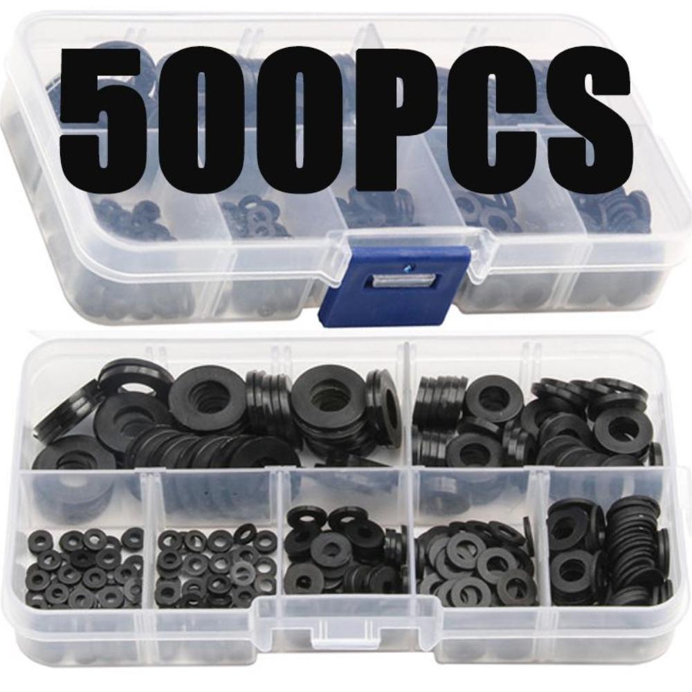 

500pcs Flat Washer Gasket Set, M2 M2.5 M3 M4 M5 M6 M8 Plastic Sealing, O-rings Spacer Assortment Kit Fastener